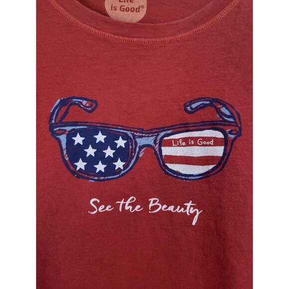 LIFE IS GOOD "See the Beauty" Womens M Patriotic USA Red American Flag July 4th - Picture 5 of 10